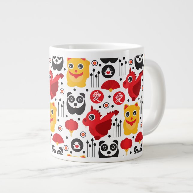 Taza De Café Grande Gato, dragón, y panda afortunados de China (Derecha)