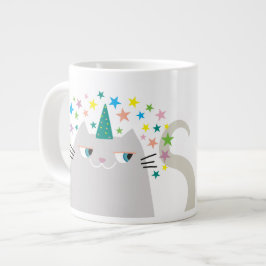 Taza De Café Grande Gato Unicornio Blanco Caticornio Colorido Estrella