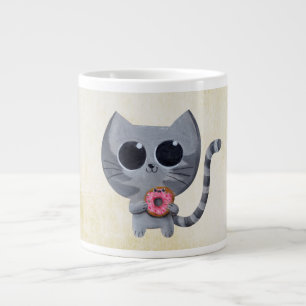 Taza De Café Grande Gato y buñuelo grises lindos