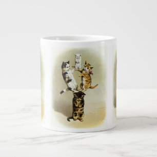 Taza De Café Grande Gatos gatitos victorianos vintage lindos jugando,