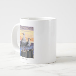 Taza De Café Grande Gaviotas de la costa de Oregon