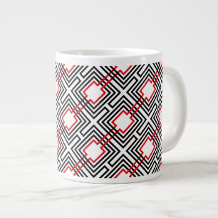 Taza De Café Grande Geométrico negro rojo y blanco