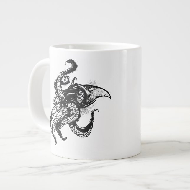 Taza De Café Grande Gigante furioso calamar en negro (Izquierda)