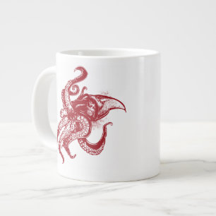 Taza De Café Grande Gigante furioso calamar en rojo