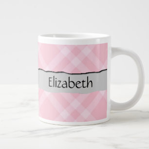 Taza De Café Grande Gingham Rosa, Patrón Gingham, Tu Nombre