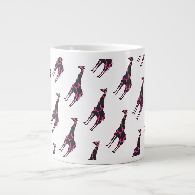 Taza De Café Grande Giraffe Hot Pink and Black Silhouette (Frente)