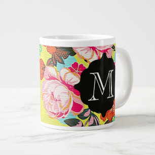 Taza De Café Grande Girly Floral Paisley Monograma Gigante Mug