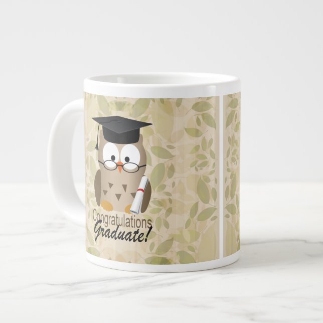 Taza De Café Grande Graduado sabio lindo del búho (Izquierda)