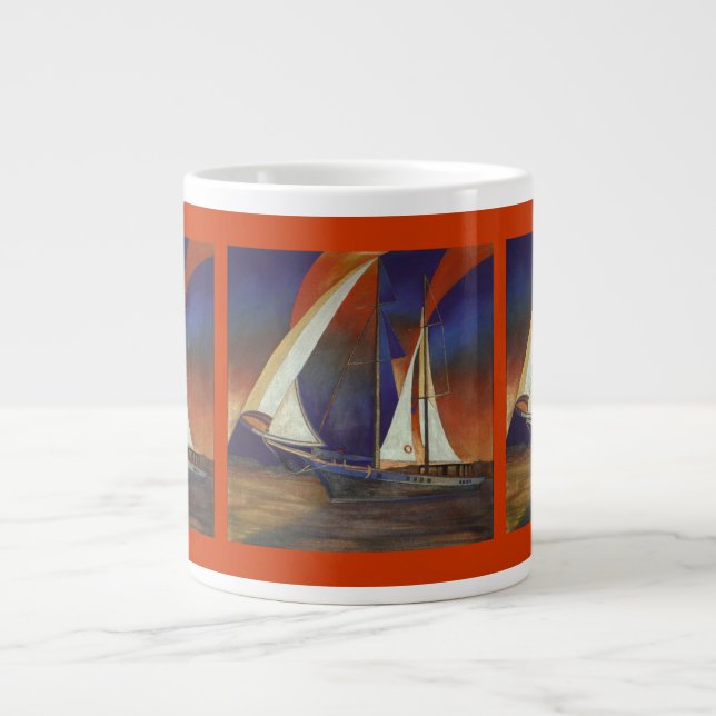 Taza De Café Grande Gulet artístico bajo vela en Naranja y morado (Frente)