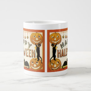 Taza De Café Grande Halloween antiguo, gatos negros con Jackolanterns