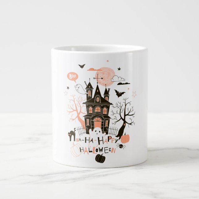 Taza De Café Grande Halloween feliz casa embrujada (Frente)