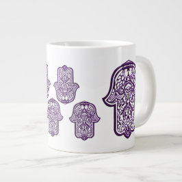 Taza De Café Grande Henna Hand de Hamsa (Púrpura)