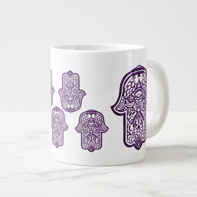 Taza De Café Grande Henna Hand de Hamsa (Púrpura) (Derecha)