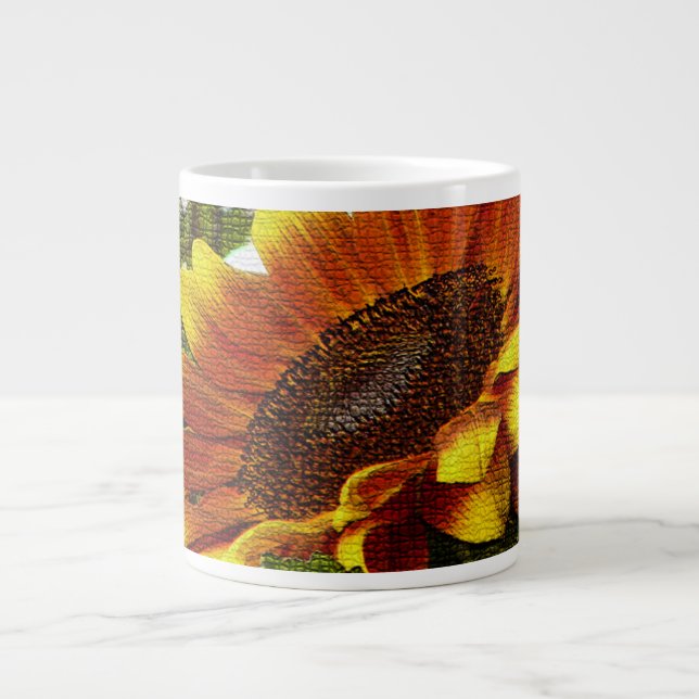 Taza De Café Grande Hermosa jarra amarilla y Naranja de girasol (Frente)