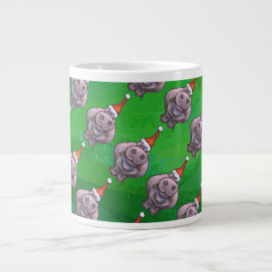 Taza De Café Grande Hippo en Santa Hat Pattern en verde