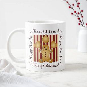 Taza De Café Grande Hombre de jengibre adorable con raya roja de Navid
