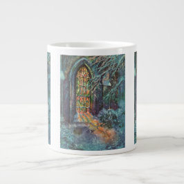 Taza De Café Grande Iglesia de Navidad vintage con vidriera de colores