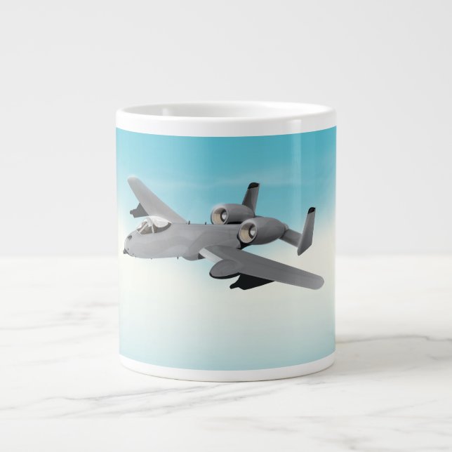 Taza De Café Grande Ilustracion de avión militar A10 (Frente)