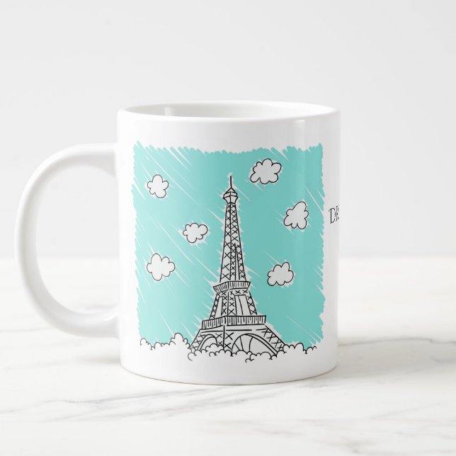 Taza De Café Grande Ilustracion de la Torre Eiffel personalizado de te (Izquierda)