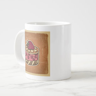Taza De Café Grande Ilustracion de la torta en estilo retro