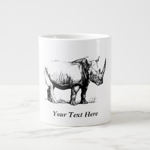Taza De Café Grande Ilustracion del rinoceronte del vintage, animal