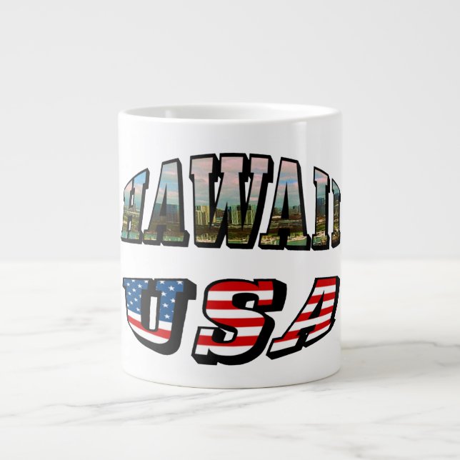 Taza De Café Grande Imagen de Hawaii y texto de bandera de Estados Uni (Frente)