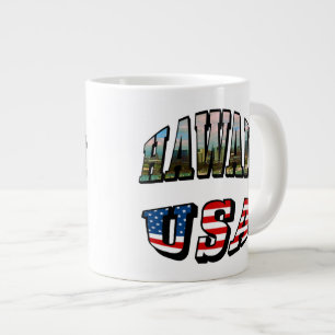 Taza De Café Grande Imagen de Hawaii y texto de bandera de Estados Uni