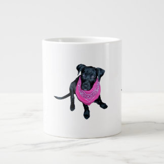 Taza De Café Grande Imagen negra del perrito del pañuelo del rosa del