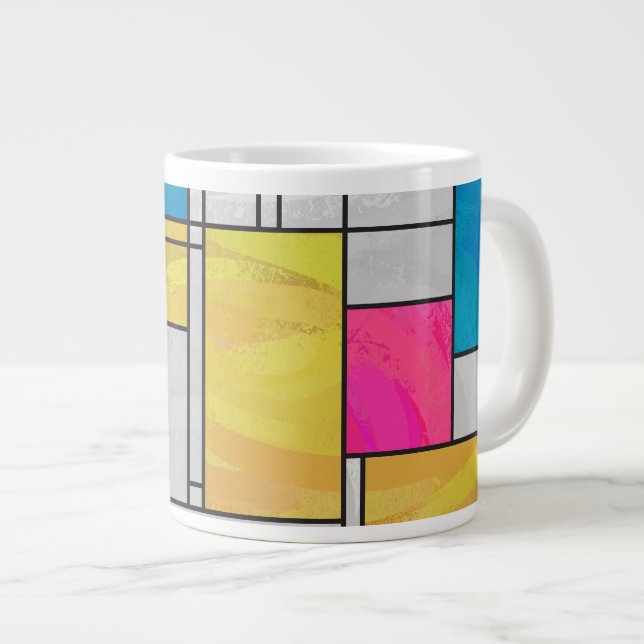 Taza De Café Grande Impresión azul rosa amarillo mondriano (Derecha)