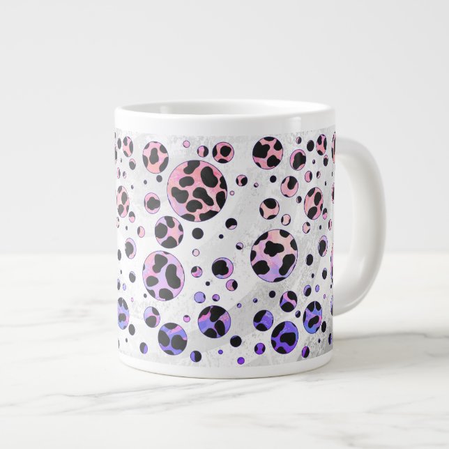 Taza De Café Grande Impresión dálmata de polka negra y rosa (Derecha)