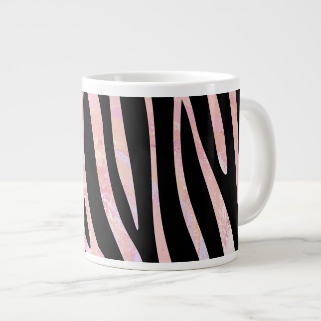 Taza De Café Grande Impresión de cebra negra y rosa (Derecha)