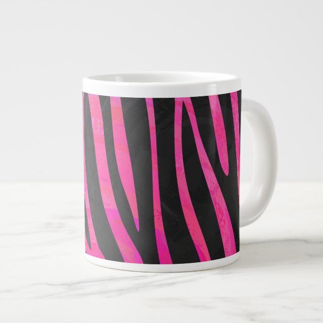 Taza De Café Grande Impresión de cebra negra y rosa caliente (Derecha)