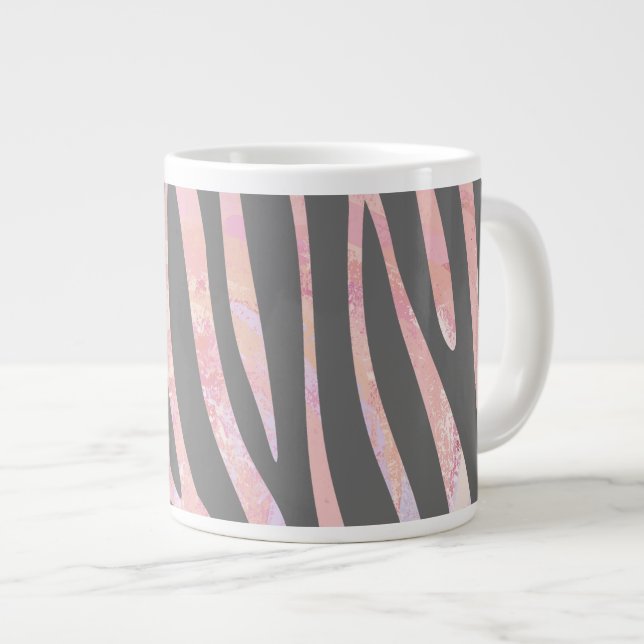 Taza De Café Grande Impresión gris claro cebra y rosa (Derecha)