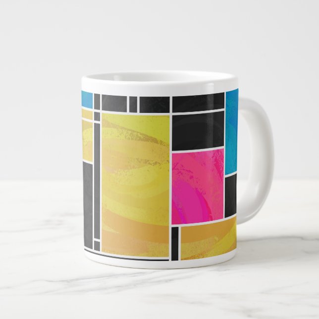 Taza De Café Grande Impresión negra rosa azul mondriana (Derecha)