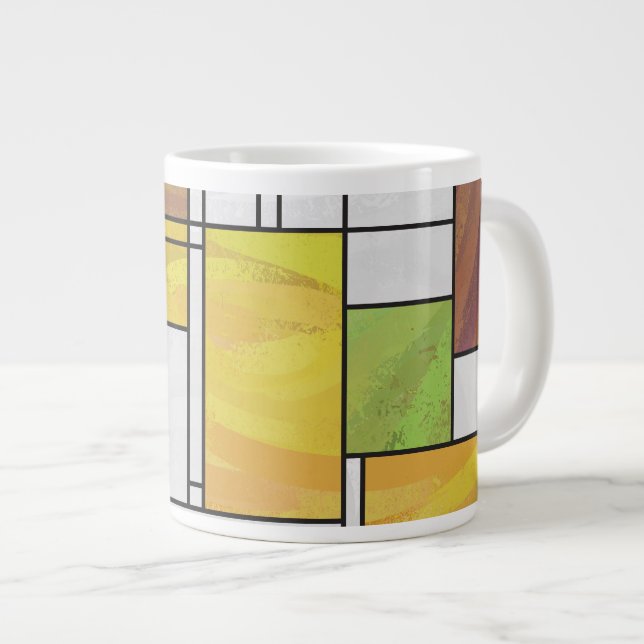 Taza De Café Grande Impresión verde amarillo marrón mondriano (Derecha)