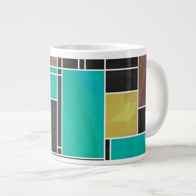 Taza De Café Grande Impresión Verde azulada marrón morena mondriana (Derecha)