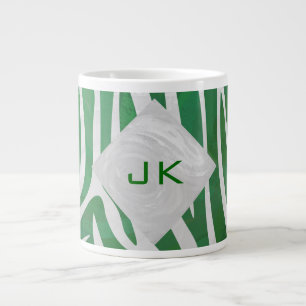Taza De Café Grande Impresión verde y blanca en monograma cebra