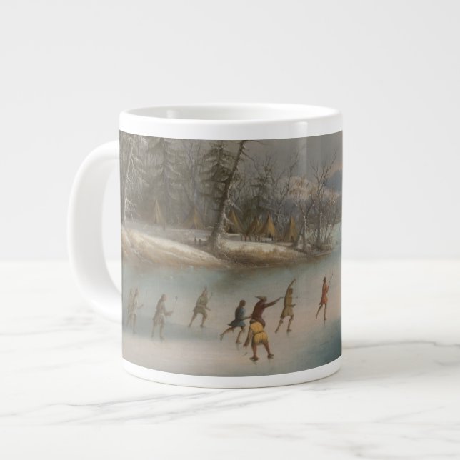 Taza De Café Grande Indios que juegan LaCrosse en el hielo (Izquierda)