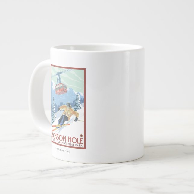 Taza De Café Grande Jackson Hole, esquiador de Wyoming y tranvía (Izquierda)