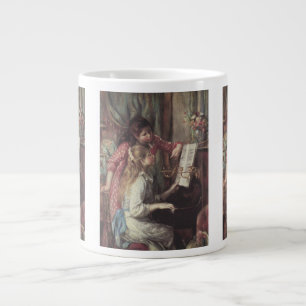 Taza De Café Grande Jóvenes muchachas en el piano de Pierre Renoir