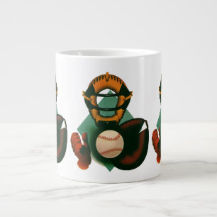 Taza De Café Grande Jugador de béisbol deportivo vintage, catcher con 