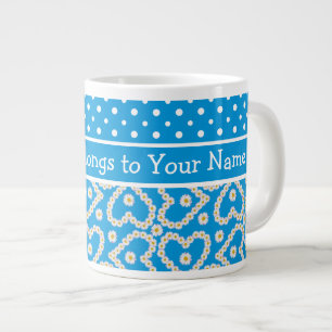 Taza De Café Grande Jumbo Mug a la Personalidad: Polkas, Daisies, Azul