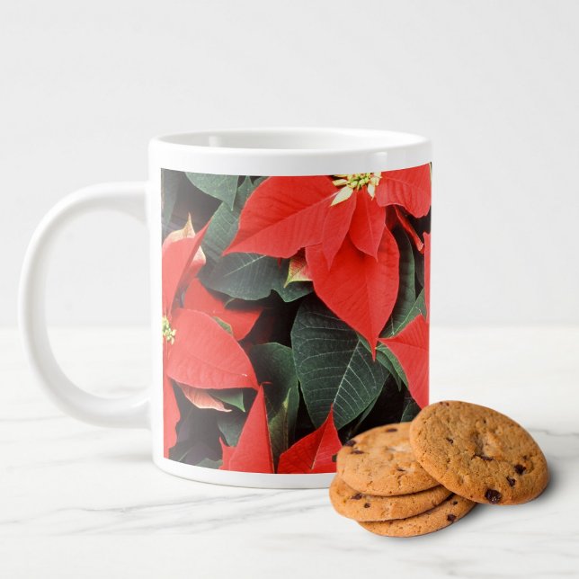 Taza De Café Grande Jumbo Mug Festible Red Poinsettia (Subido por el creador)