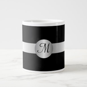 Taza De Café Grande Jumbo Mug Monogramado Negro Y Plateado