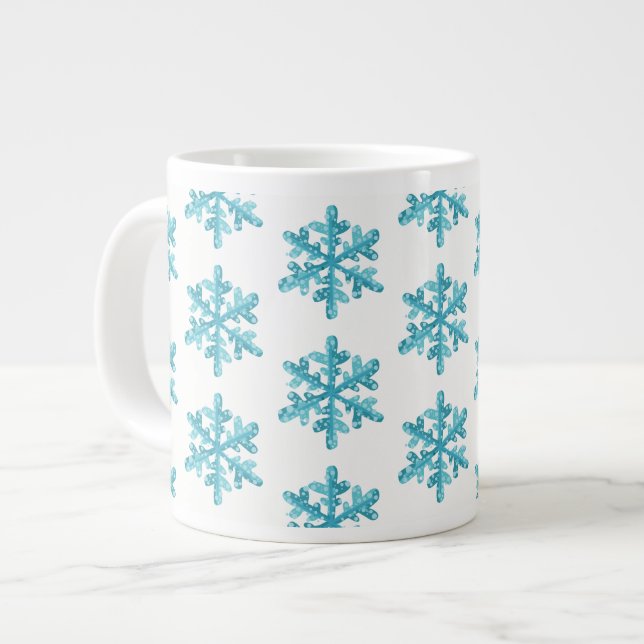 Taza De Café Grande Jumbo Mug-Snowflakes (Izquierda)