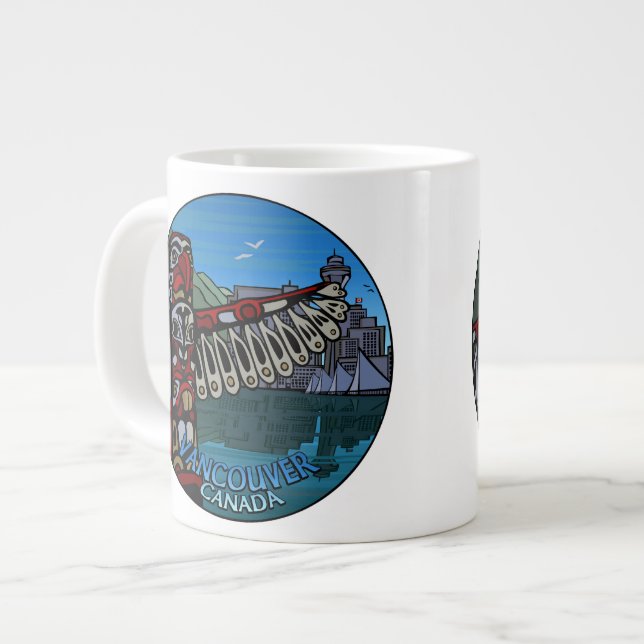 Taza De Café Grande Jumbo Vancouver Café Mug Copa de arte nativo (Izquierda)