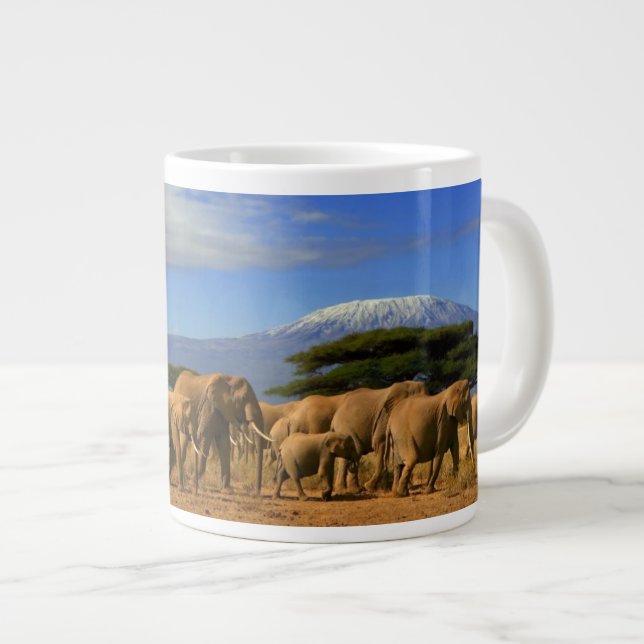 Taza De Café Grande Kilimanjaro y elefantes (Derecha)
