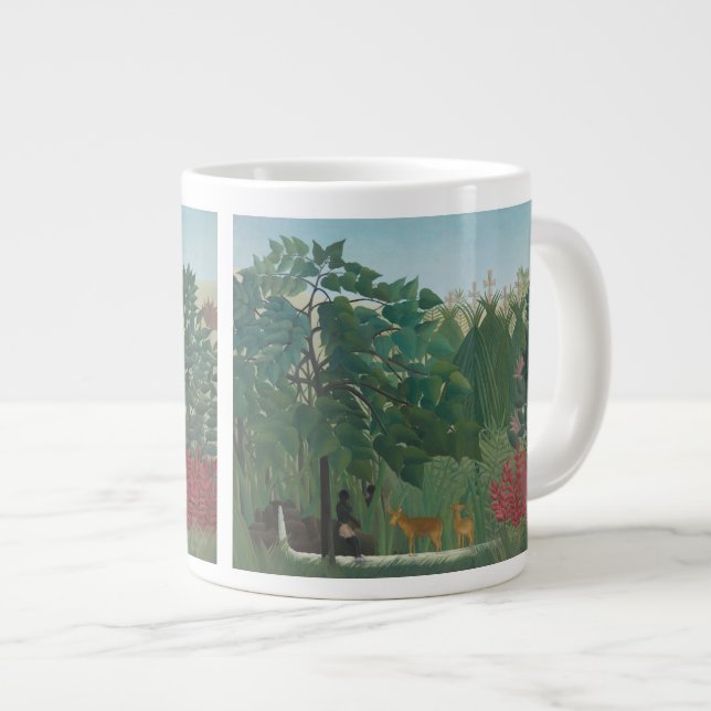 Taza De Café Grande La cascada de Henri Rousseau, Bella Artes de la ép (Derecha)