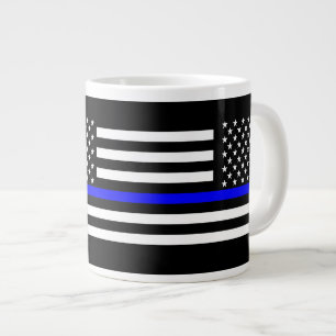 Taza De Café Grande La delgada línea azul bandera de Estados Unidos en