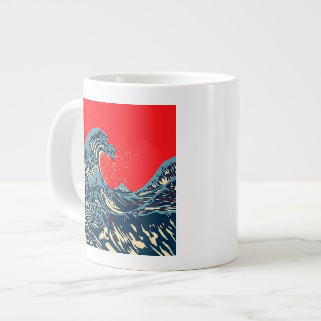 Taza De Café Grande La gran ola de Hokusai con estilo artístico de esp (Izquierda)